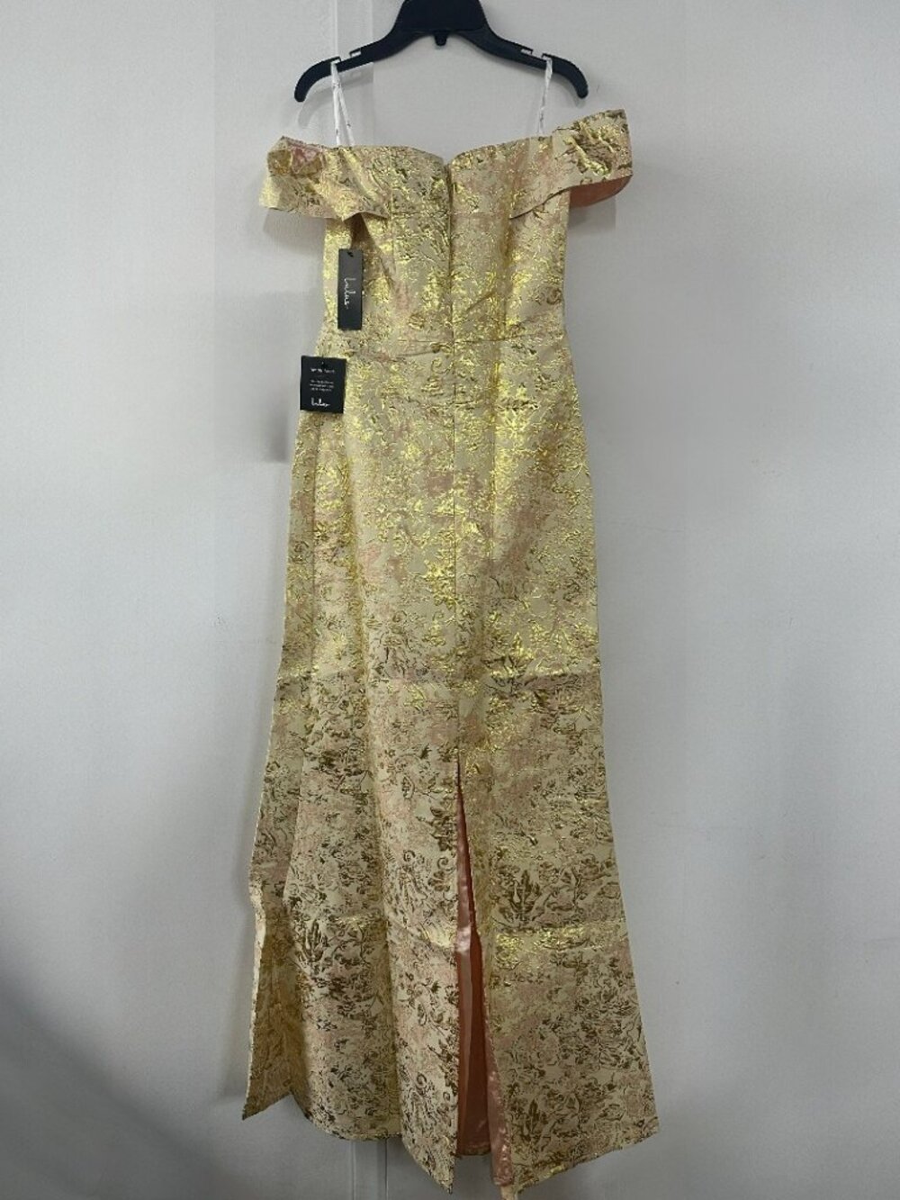 Lulus Illustrious Champagne Jacquard Off-the-Shoulder Maxi Dress NWT - Picture 12 of 15